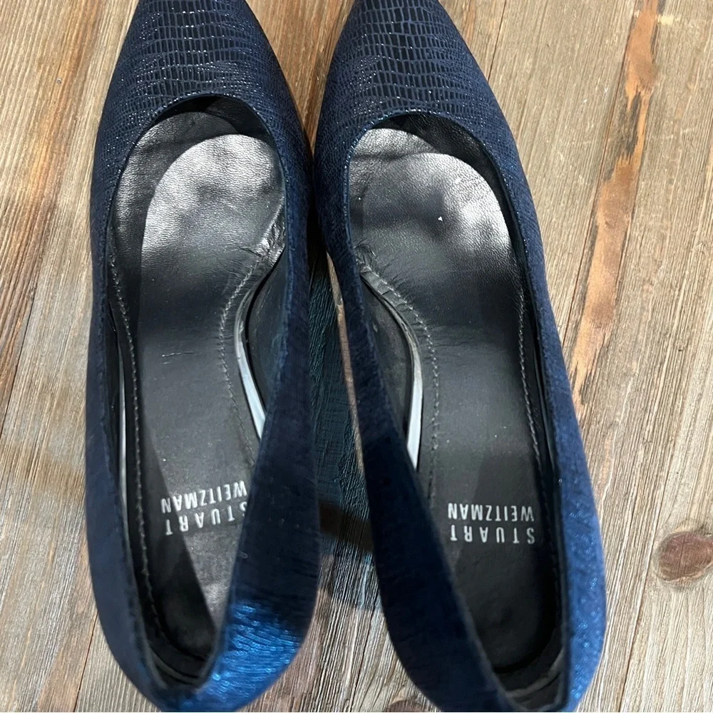 Stuart Weitzman Black Curvia Textured Pointed Toe Pumps Shoes 8 M